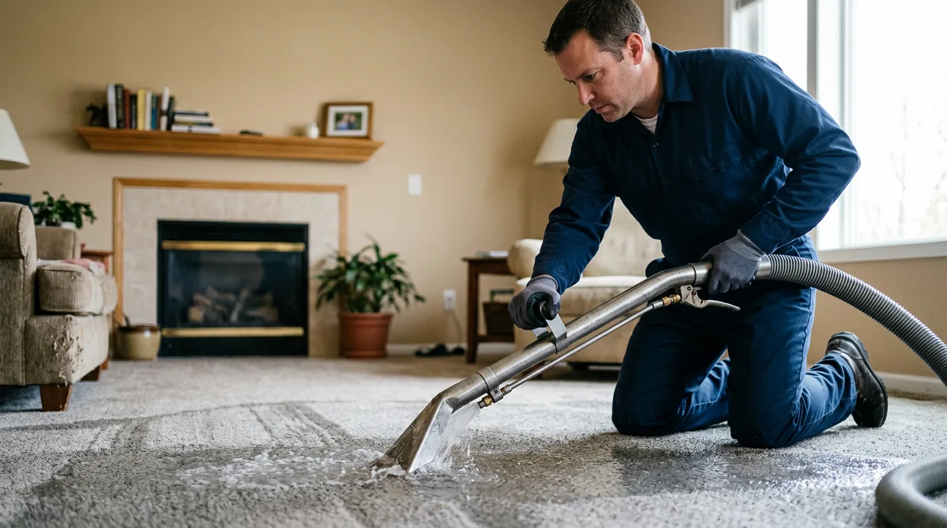 Water damage restoration technician working near Holcombe, WI